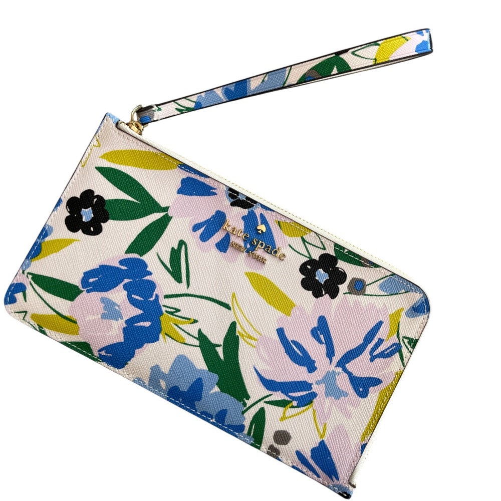 Kate Spade Lucy Festival Floral L-Zip Wristlet Women OS Cream Multi Flower NEW